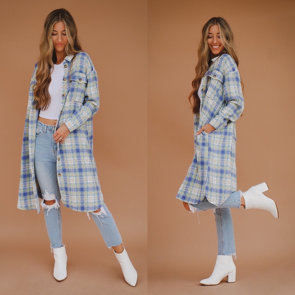blue long shacket - Picture 1 of 3